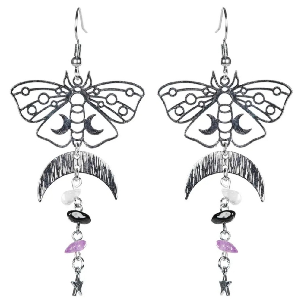 Moth over moon earrings